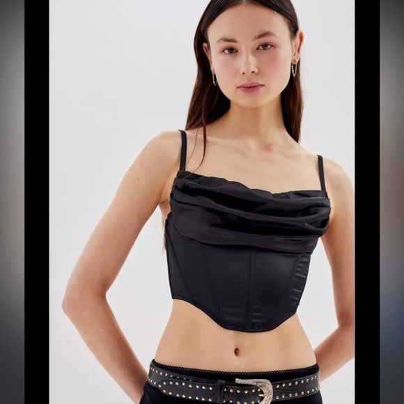 NWT Urban Outfitters Black Corset Crop Top Medium - Picture 1 of 11